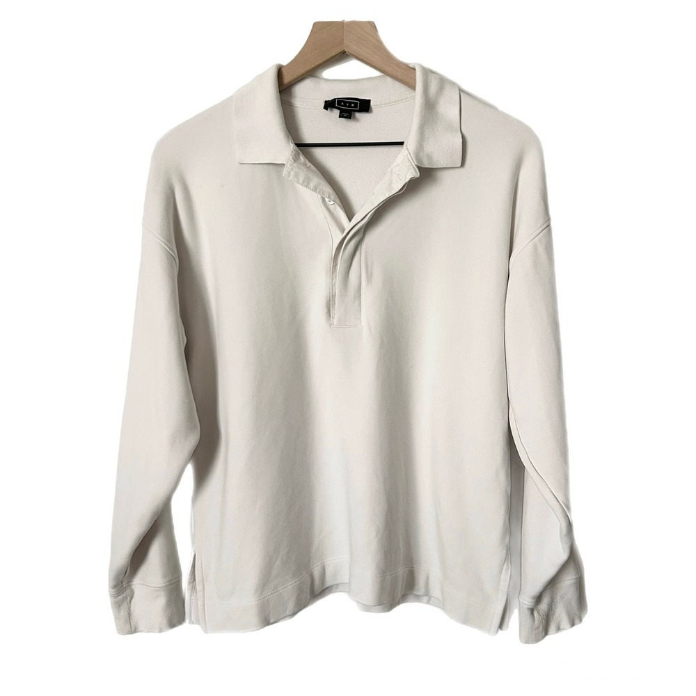 AYR The Cool Polo Shirt Pullover Pima Cotton Modal Seashell White Ivory Medium - Picture 2 of 6